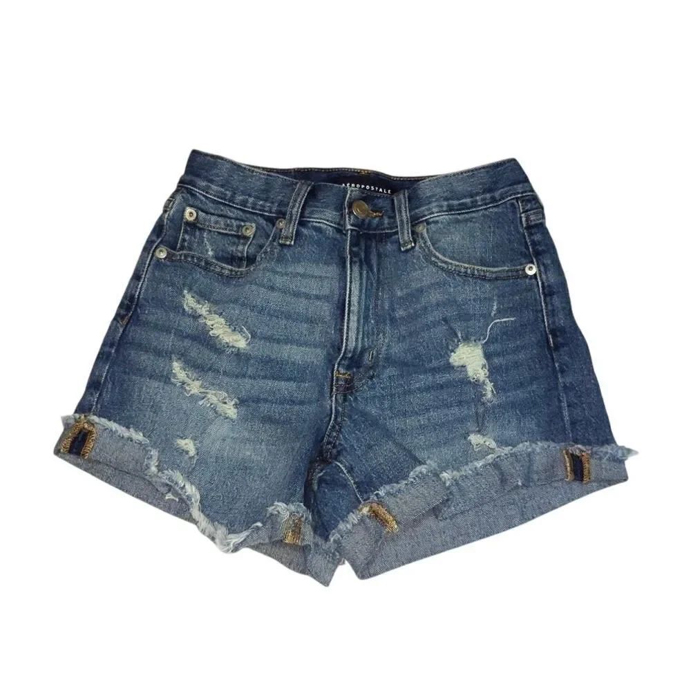 Aeropostale Blue Denim Mom Shorts - Size 0 - Excellent!
